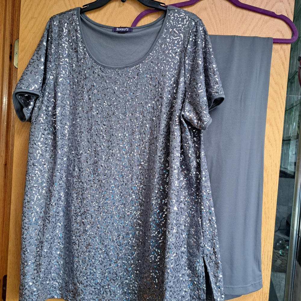 Roaman's Sparkling Silver Sequin Blouse